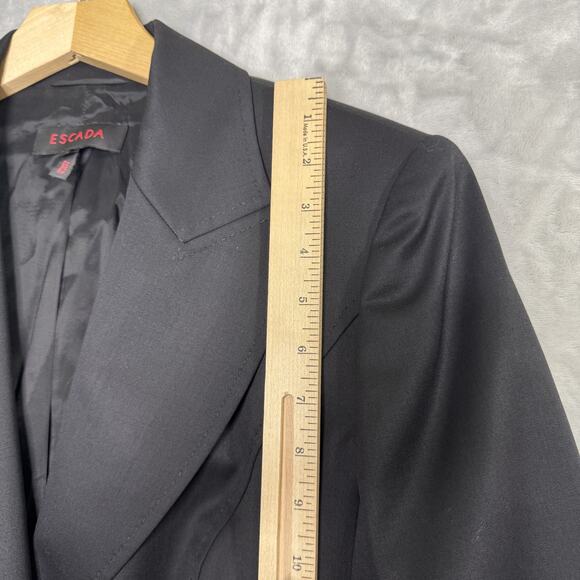 Escada Blazer Womens 42 Black Wool Stretch Classic Two Button Jacket Gold Accent - Picture 15 of 16